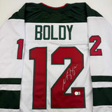 Autographed/Signed Matt Boldy Minnesota White Hockey Jersey Beckett BAS COA