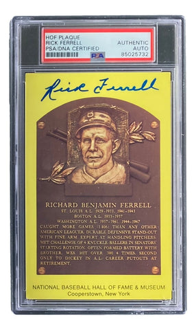 Rick Ferrell Signed 4x6 Boston Red Sox HOF Plaque Card PSA 85025732