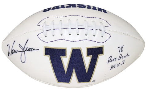 WARREN MOON SIGNED WASHINGTON HUSKIES WHITE LOGO FOOTBALL W/ 78 ROSE BOWL MVP