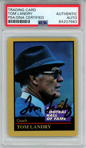 Tom Landry Autographed 1991 Enor Hall of Fame #80 Trading Card PSA Slab 43738
