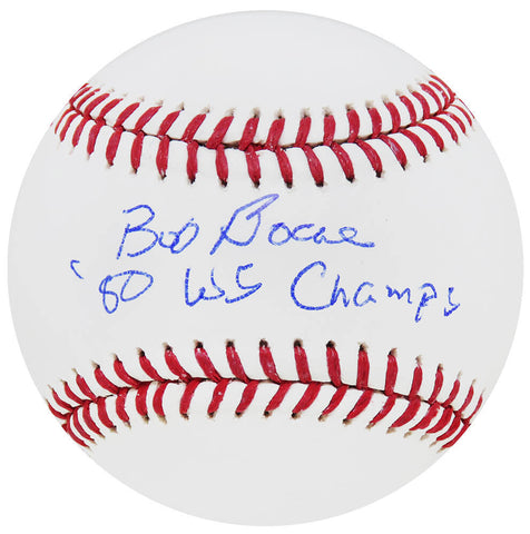 Bob Boone Signed Rawlings MLB Baseball w/80 WS Champs - (SCHWARTZ COA)