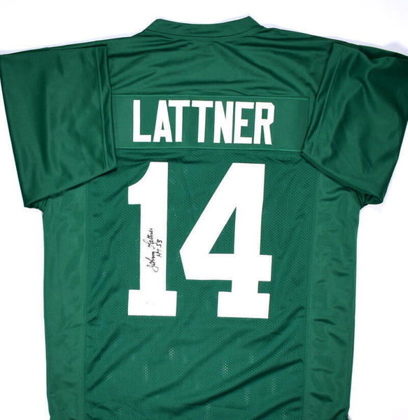 Johnny Lattner Autographed Green College Style Jersey w/HT 53- BA Holo *Black