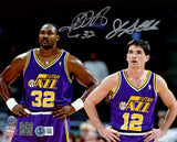 JOHN STOCKTON & KARL MALONE AUTOGRAPHED 8X10 PHOTO JAZZ BECKETT WITNESS 235778