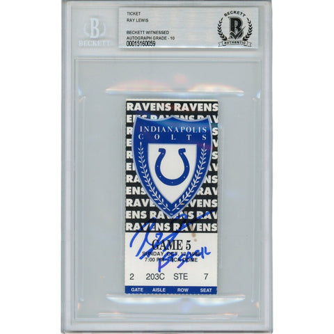 Ray Lewis Autographed Baltimore Ravens 10/13/96 1st Sack Ticket Beckett 47609