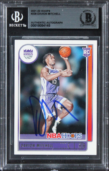Kings Davion Mitchell Authentic Signed 2021 Hoops #228 Rookie Card BAS Slabbed