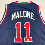 Autographed/Signed Karl Malone United States USA Blue Dream Team Jersey JSA COA