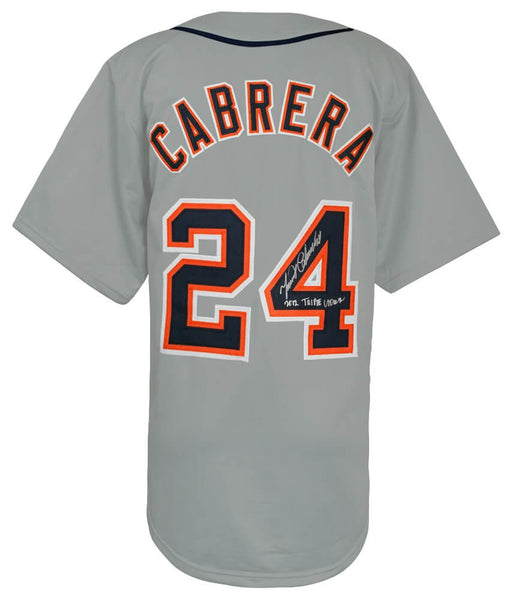 Miguel Cabrera Signed Grey Custom Baseball Jersey w/Triple Crown -(SCHWARTZ COA)