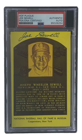 Joe Sewell Signed 4x6 Cleveland Hall Of Fame Plaque Card PSA/DNA 85026254