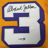 Framed Autographed/Signed Kareem Abdul-Jabbar 35x39 Yellow Jersey JSA COA