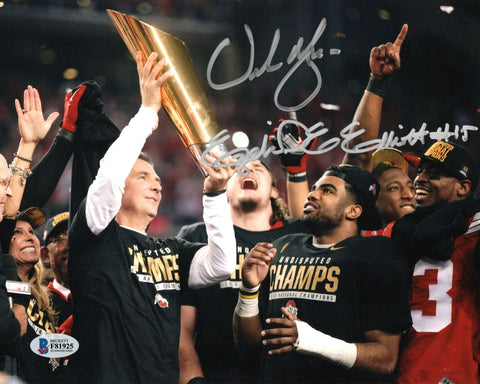 Urban Meyer & Ezekiel Elliott Signed OSU Ohio State 14 Natl Champs 8x10 Beckett