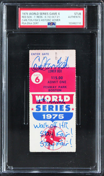 Red Sox Carlton Fisk Signed 1975 World Series Game 6 Ticket Stub PSA/DNA Slabbed