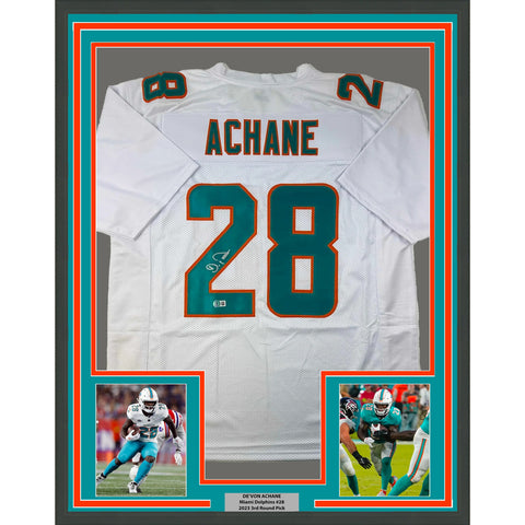 Framed Autographed/Signed De'Von DeVon Achane 33x42 Miami White Jersey BAS COA