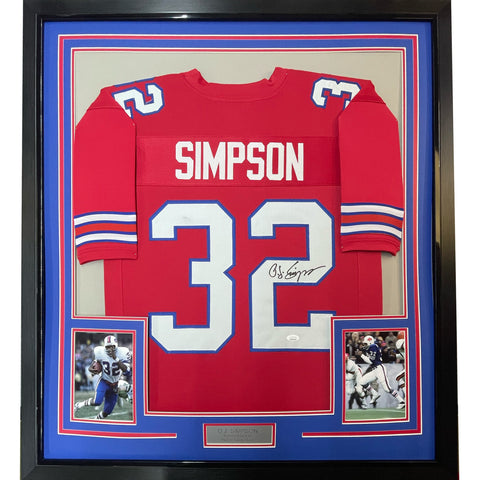 Framed Autographed/Signed OJ O.J. Simpson 33x42 Red Jersey JSA COA