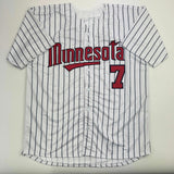 Autographed/Signed Joe Mauer Minnesota Pinstripe Jersey Beckett BAS COA