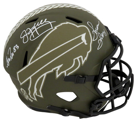 Jim Kelly, Thurman Thomas, Andre Reed Signed Bills SALUTE F/S Rep Helmet -SS COA