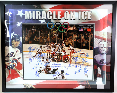 1980 Miracle on Ice USA Team Autographed 16x20 Photo LED Shadowbox BAS COA