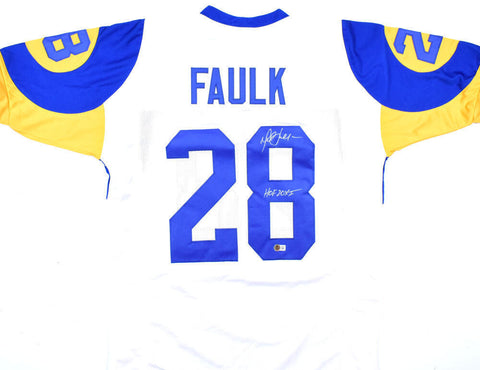 Marshall Faulk Autographed White Pro Style Jersey w/ HOF - Beckett W Hologram