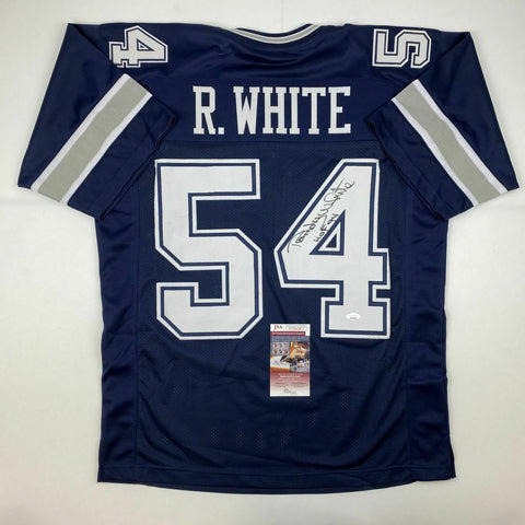 Autographed/Signed RANDY WHITE HOF 94 Dallas Blue Football Jersey JSA COA Auto