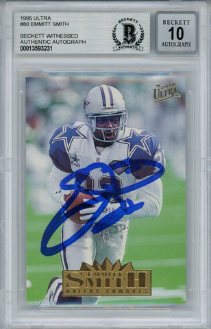 Emmitt Smith Autographed 1995 Ultra #80 Trading Card Beckett 10 Slab 35090