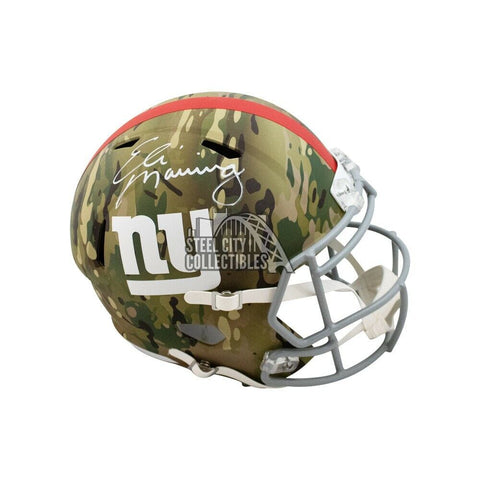 Eli Manning Autographed Giants Camo Replica Full-Size Football Helmet - Fanatics