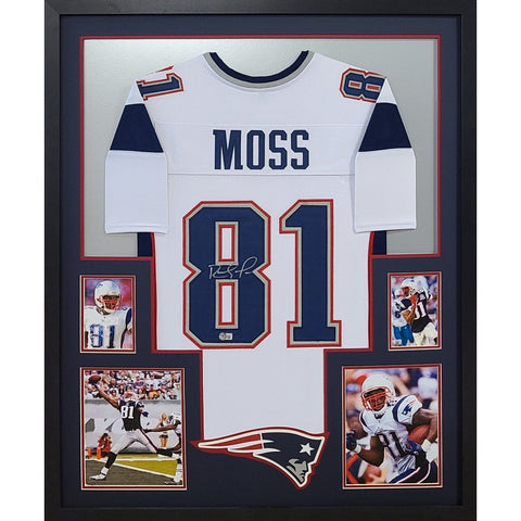 Randy Moss Autographed Signed Framed White New England Patriots Jersey BECKETT