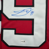 Framed Autographed/Signed Dawson Mercer 35x39 NJ Red Hockey Jersey JSA COA