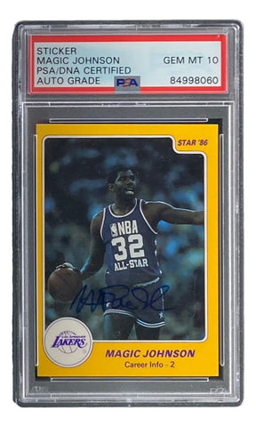 Magic Johnson Signed LA Lakers 1986 Star #7 Trading Card PSA/DNA Gem MT 10