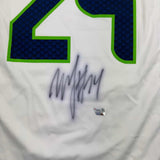 Autographed/Signed Marshawn Lynch Seattle Seahawks White Jersey Fanatics COA