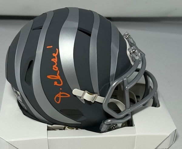 Bengals Receiver JA'MARR CHASE Signed Riddell SLATE Speed Mini Helmet AUTO - BAS