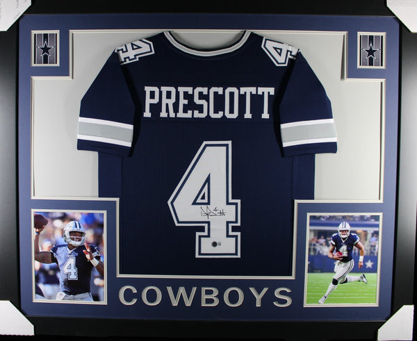 Dak Prescott Autographed Pro Style Sz XL Blue Framed Jersey 35x43 Beckett 57308