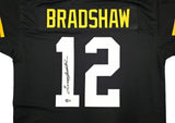 STEELERS TERRY BRADSHAW AUTOGRAPHED SIGNED BLACK JERSEY BECKETT WITNESS 239866