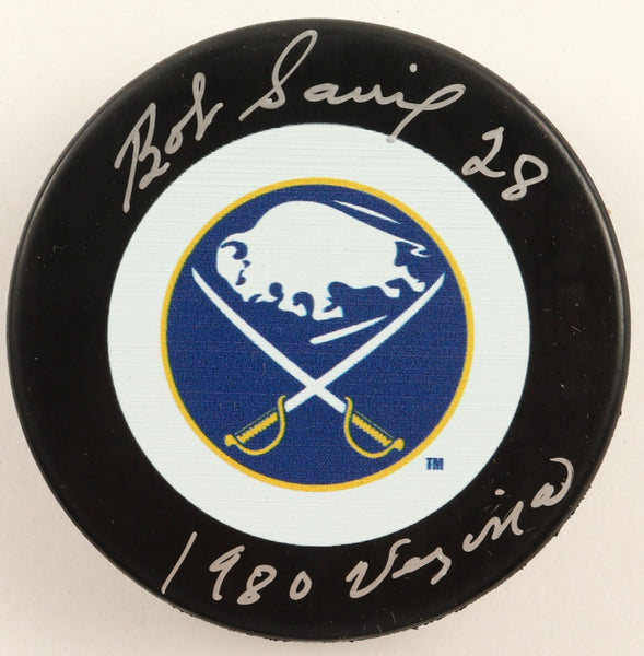 Bob Sauve Signed Sabres Hockey Puck (Beckett) Buffalo Goalie 1977 - 1985