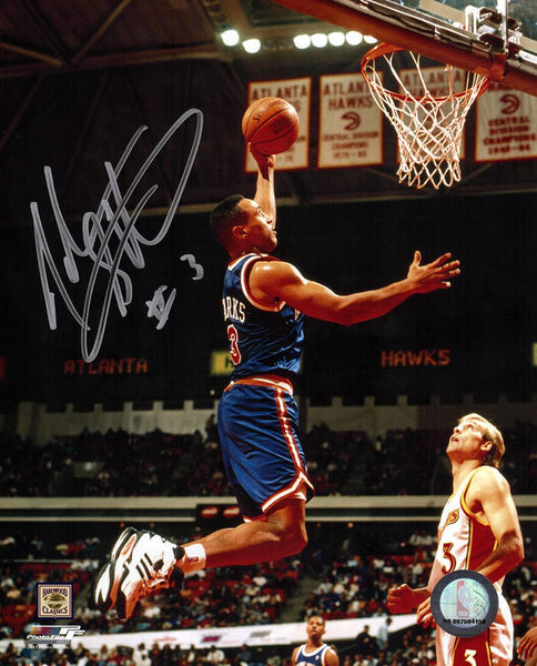 John Starks Signed New York Knicks Blue Jersey Action 8x10 Photo -(SCHWARTZ COA)
