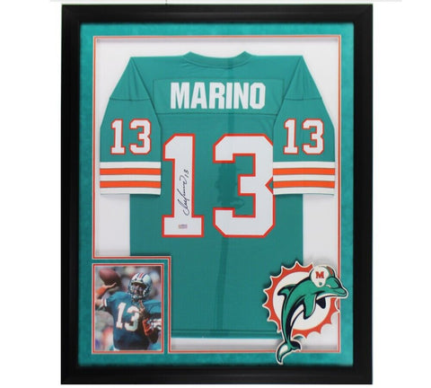 Dan Marino Signed Miami Dolphins LED Framed Mitchell & Ness Teal NFL Jersey