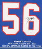 Lawrence Taylor Signed New York Giants 35x43 Framed Stat Jersey (JSA QR Card) LB