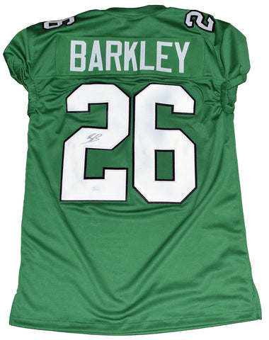 SAQUON BARKLEY SIGNED PHILADELPHIA EAGLES #26 KELLY GREEN GAME CUT JERSEY JSA