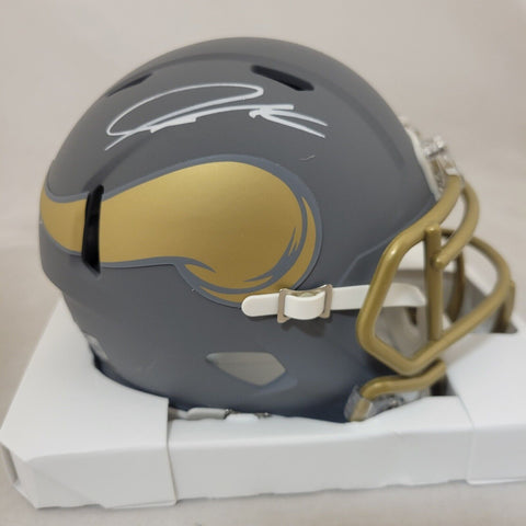 JORDAN ADDISON SIGNED MINNESOTA VIKINGS SLATE SPEED MINI HELMET BECKETT QR