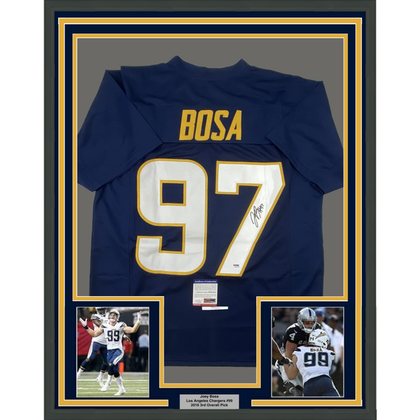 FRAMED Autographed/Signed JOEY BOSA 33x42 #97 Los Angeles Blue Jersey PSA COA