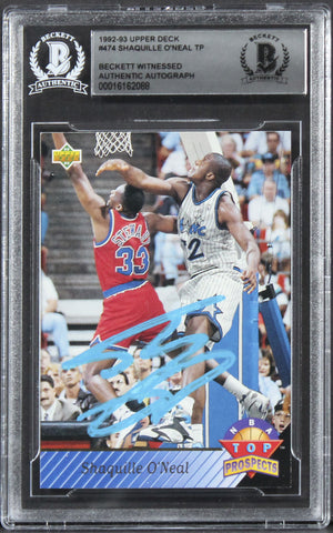 Magic Shaquille O'Neal Signed 1992 Upper Deck #474 Rookie Card BAS Slabbed