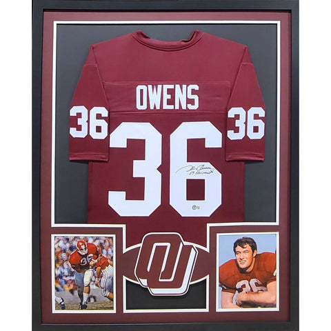 Steve Owens Autographed Signed Framed Oklahoma Jersey BECKETT