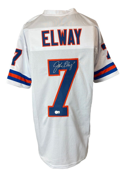 John Elway Denver Signed White Football Jersey BAS