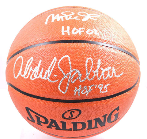 Kareem Abdul-Jabbar Magic Johnson Signed Spalding NBA Basketball w/HOF-Beckett W
