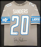 DETROIT LIONS BARRY SANDERS AUTOGRAPHED FRAMED GRAY NIKE JERSEY BECKETT 200914