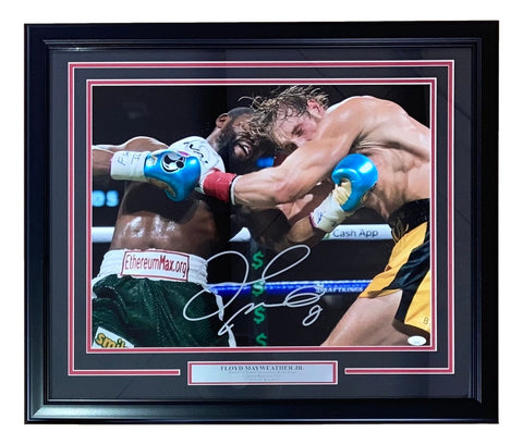 Floyd Mayweather Jr Signed Framed 16x20 Logan Paul Fight Photo JSA