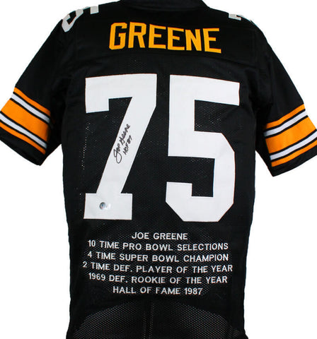 Joe Greene Autographed Black Pro Style STAT Jersey w/ HOF-Beckett W Hologram