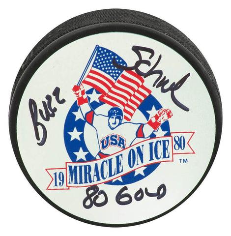 Buzz Schneider Signed 1980 Miracle On Ice Logo Hockey Puck w/80 Gold - (SS COA)