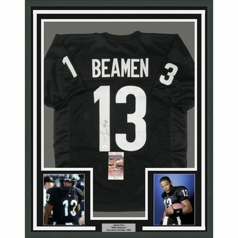FRAMED Autographed/Signed JAMIE FOXX Willie Beamen 33x42 Black Jersey JSA COA