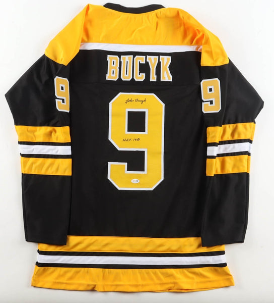 John Bucyk Signed Boston Bruins Throwback Jersey Inscribed "HOF 1981" (JSA)