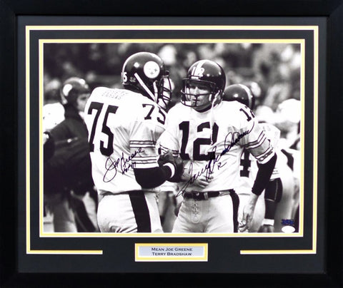 TERRY BRADSHAW & JOE GREENE SIGNED PITTSBURGH STEELERS 16x20 FRAMED PHOTO JSA