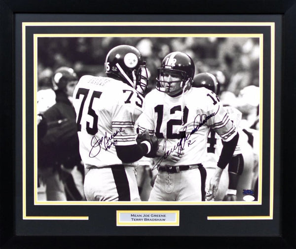 TERRY BRADSHAW & JOE GREENE SIGNED PITTSBURGH STEELERS 16x20 FRAMED PHOTO JSA